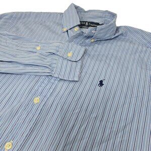 Ralph Lauren‎ Button Down Dress Shirt Large Men's Long Sleeve Blue Striped